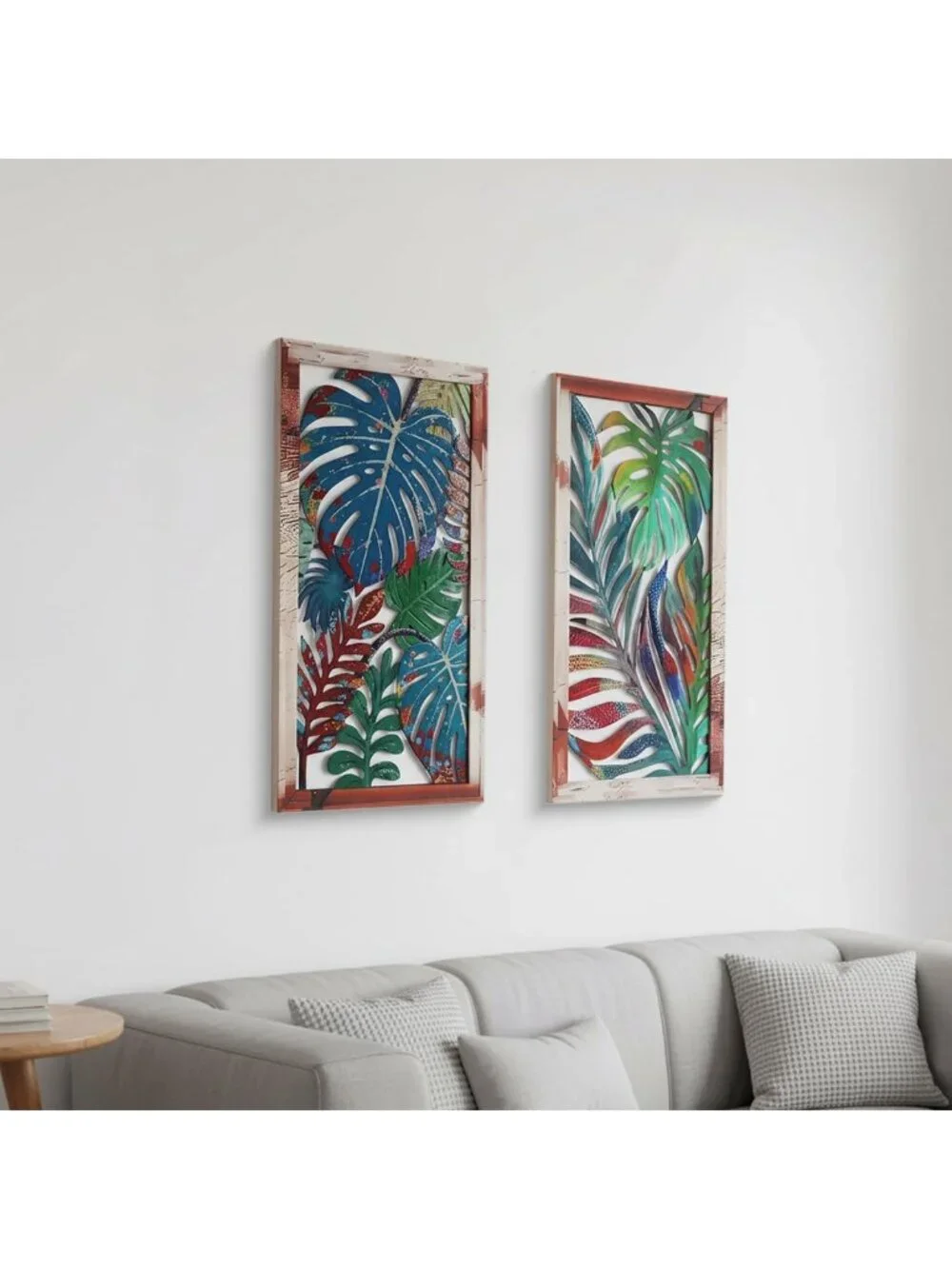 2 Pack Metal Leaf Boho Wall Decor | 3D Tropical Wall Art for Living Room